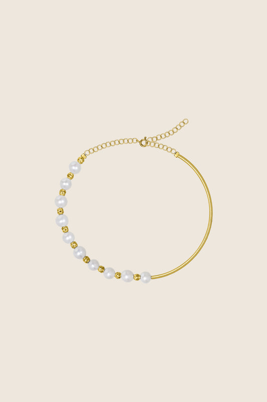bransoletka na nogę perły i złocone koraliki ze srebra 925 LINEA biżuteria polska UMIAR