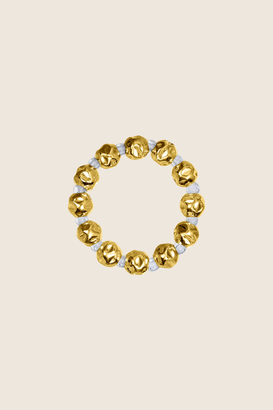 pierścionek na gumce kryształ górski pozłacane koraliki SECCA biżuteria UMIAR