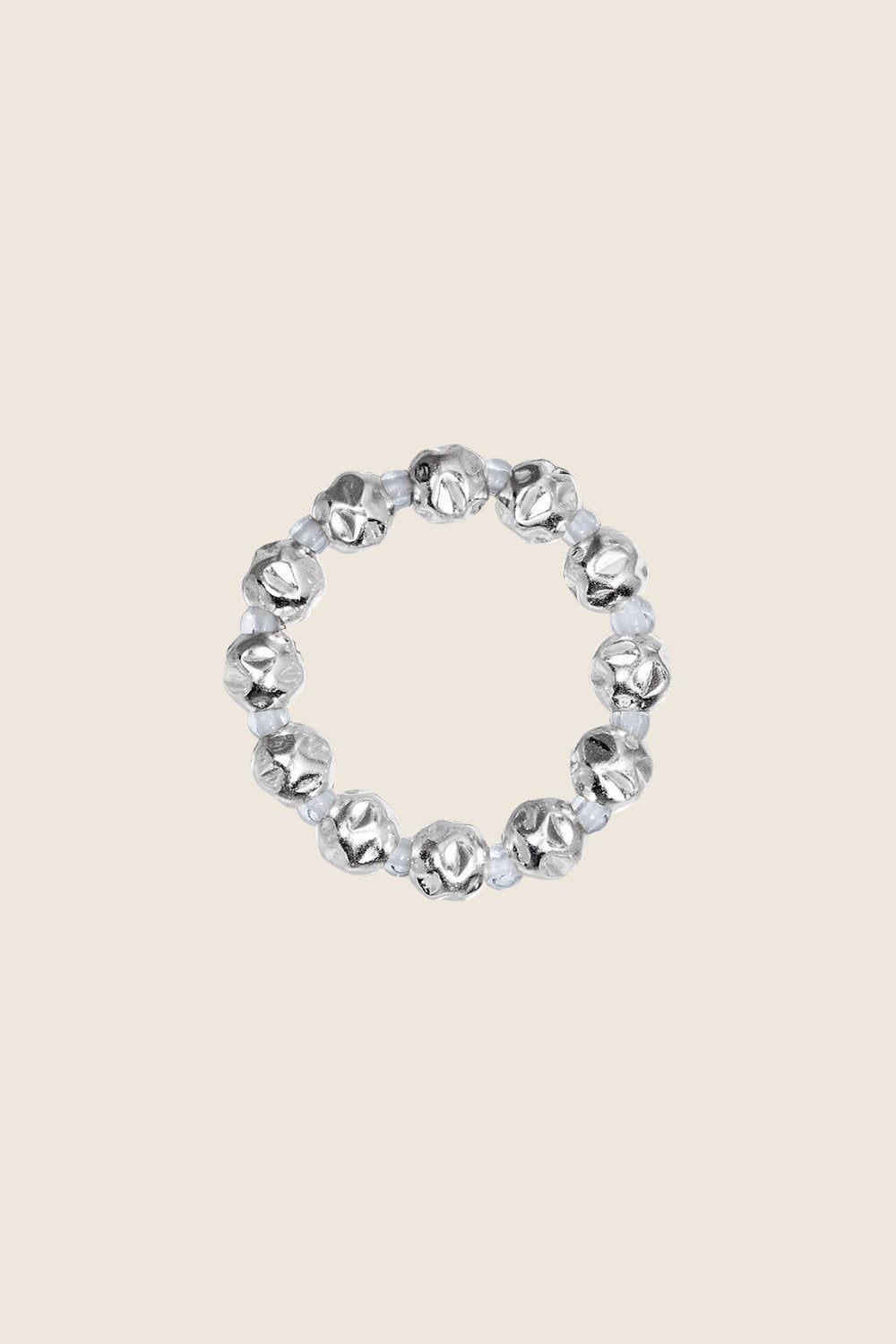 pierścionek na gumce kryształ górski srebrne koraliki SECCA biżuteria UMIAR