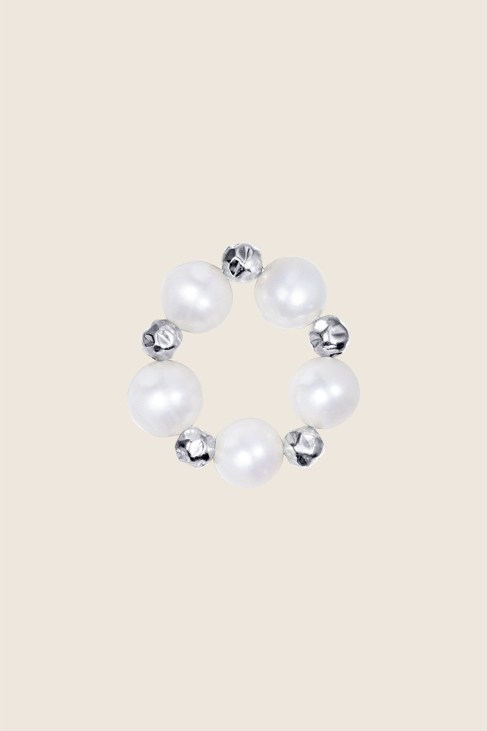 elastyczny pierścionek na gumce perły srebrne koraliki FINA BACCA biżuteria UMIAR
